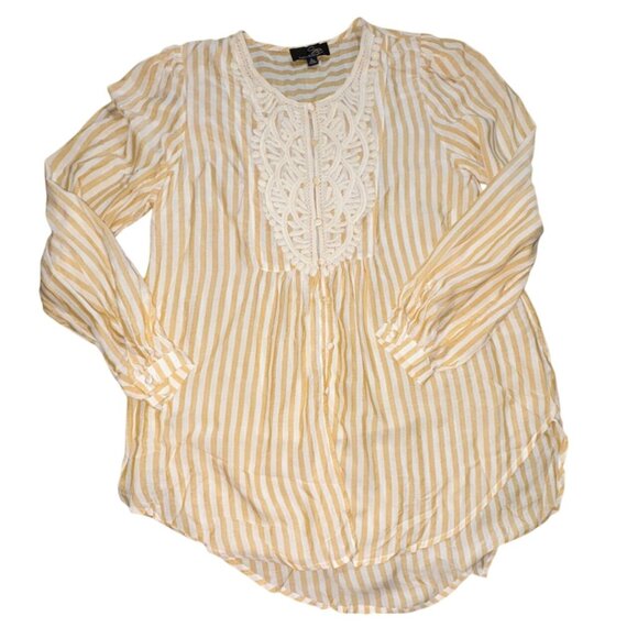 Suzanne Betro Womens Button Front, Striped Blouse-Yellow/White-Size Small-NWT - Picture 1 of 5